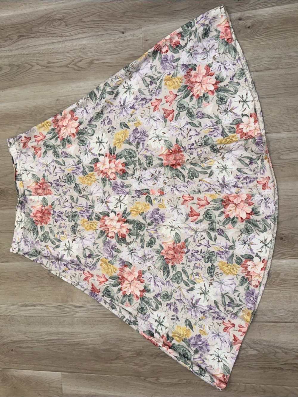 Floral A-Line Handmade Midi Skirt - White with Pink & Yellow Flowers